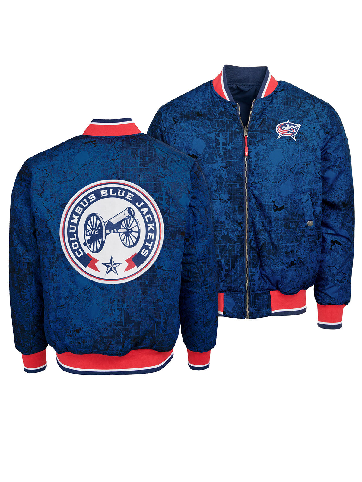 columbus blue jackets gear Fe Apparel Columbus Blue Jackets Reversible Bomber Jacket in Blue, Size XL – Men’s NHL Poly Streetwear Jacket