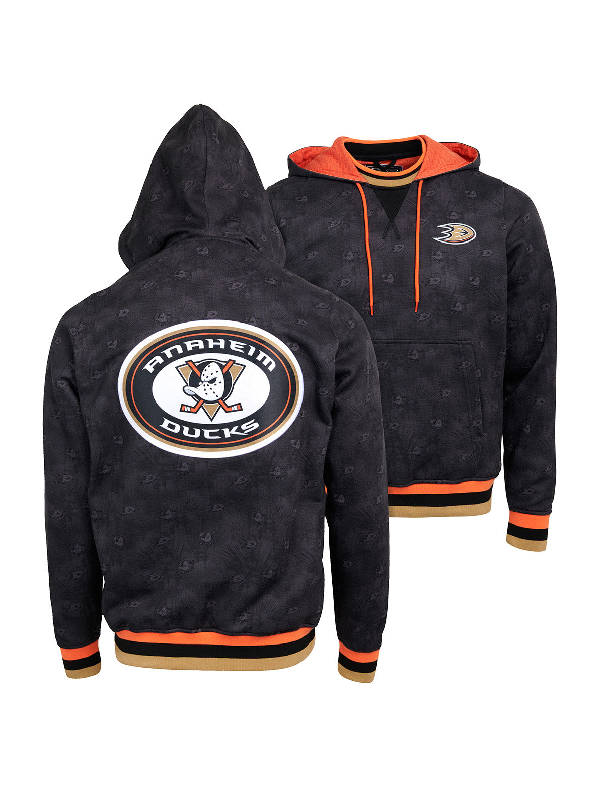 Anaheim Ducks Hoodie - Show your team spirit, with the iconic team logo patch on the front and back, and proudly display your Anaheim Ducks support in their team colors with this NHL hockey hoodie.