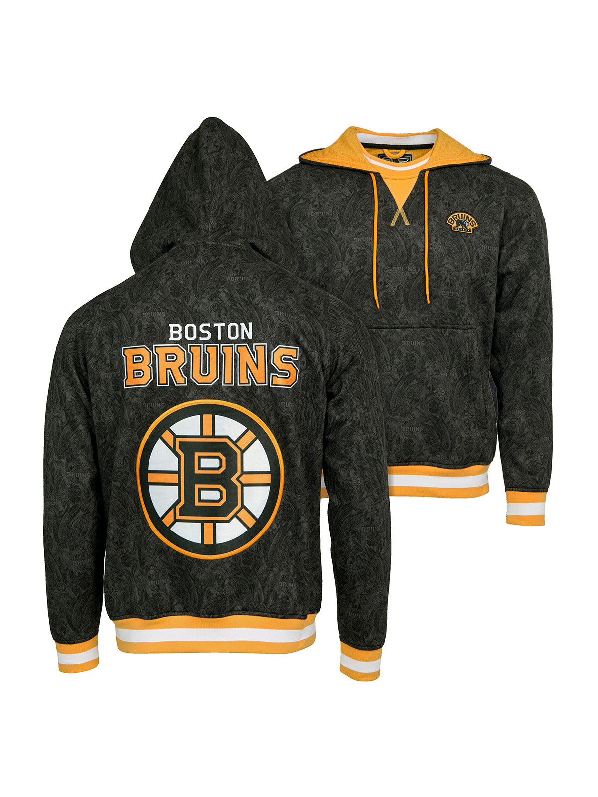 Boston Bruins Hoodie - Show your team spirit, with the iconic team logo patch on the front and back, and proudly display your Boston Bruins support in their team colors with this NHL hockey hoodie.