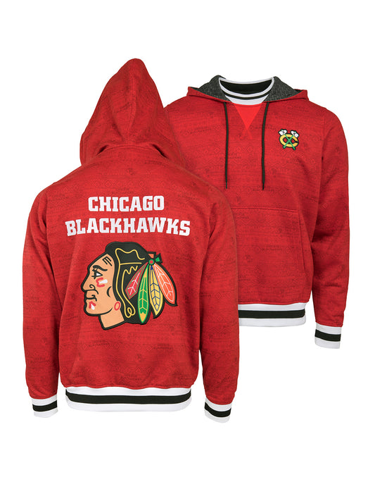 Chicago Blackhawks Hoodie - Show your team spirit, with the iconic team logo patch on the front and back, and proudly display your Chicago Blackhawks support in their team colors with this NHL hockey hoodie.