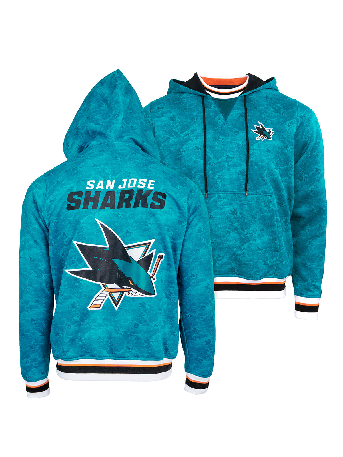 San Jose Sharks Hoodie - Show your team spirit, with the iconic team logo patch on the front and back, and proudly display your San Jose Sharks support in their team colors with this NHL hockey hoodie.