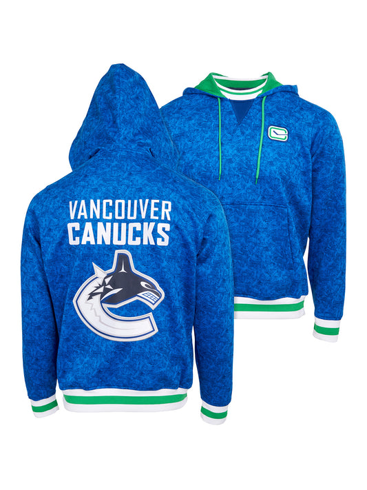 Vancouver Canucks Hoodie - Show your team spirit, with the iconic team logo patch on the front and back, and proudly display your Vancouver Canucks support in their team colors with this NHL hockey hoodie.