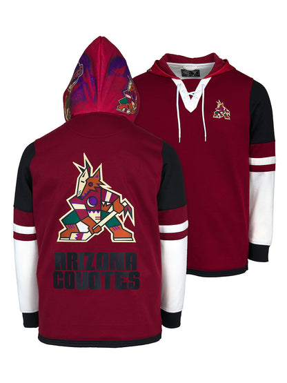 Arizona Coyotes Lace-Up Hoodie - Hand drawn custom hood designs with  all the team colors and craftmanship to replicate the gameday jersey of this NHL hoodie