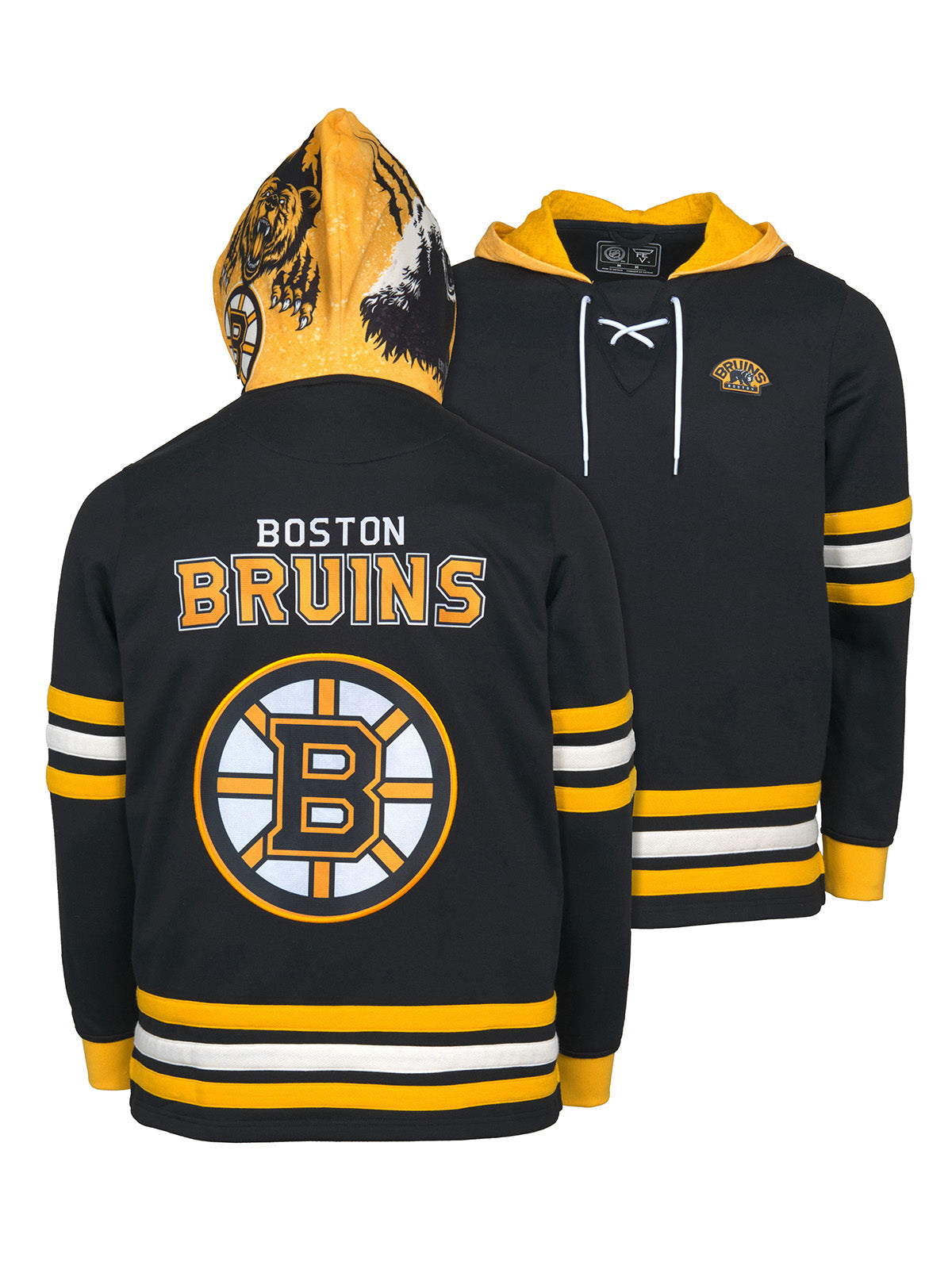 Boston Bruins Lace-Up Hoodie - Hand drawn custom hood designs with  all the team colors and craftmanship to replicate the gameday jersey of this NHL hoodie