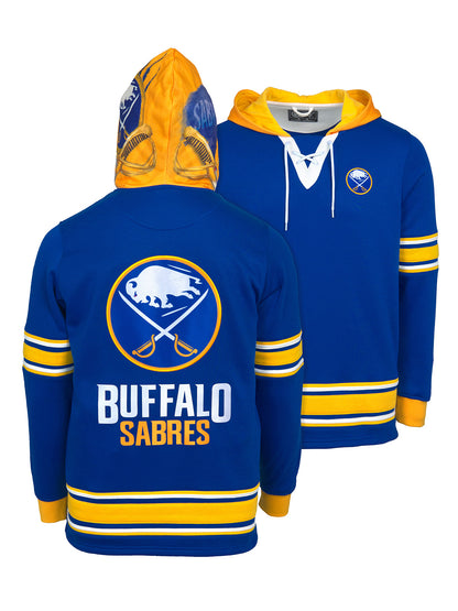 Buffalo Sabres Lace-Up Hoodie - Hand drawn custom hood designs with  all the team colors and craftmanship to replicate the gameday jersey of this NHL hoodie