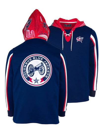 Columbus Blue Jackets Lace-Up Hoodie - Hand drawn custom hood designs with  all the team colors and craftmanship to replicate the gameday jersey of this NHL hoodie