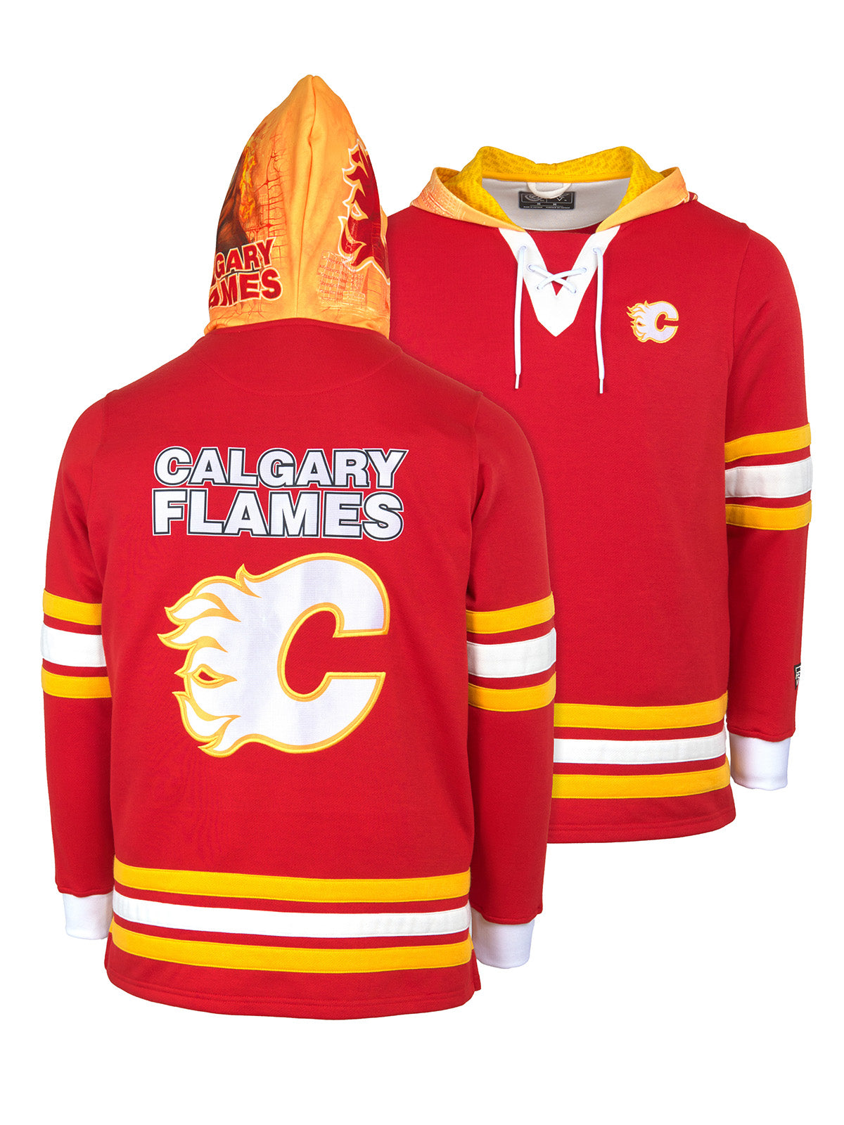 Calgary Flames Lace-Up Hoodie - Hand drawn custom hood designs with  all the team colors and craftmanship to replicate the gameday jersey of this NHL hoodie
