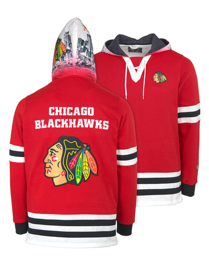 Chicago Blackhawks Lace-Up Hoodie - Hand drawn custom hood designs with  all the team colors and craftmanship to replicate the gameday jersey of this NHL hoodie
