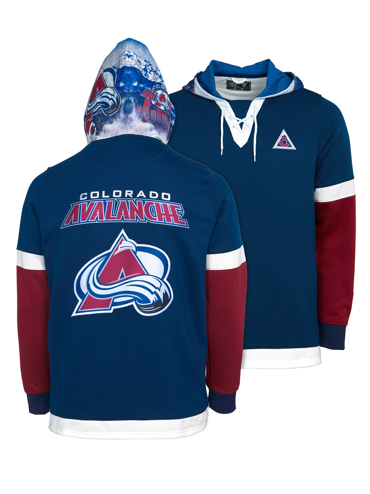 Colorado Avalanche Lace-Up Hoodie - Hand drawn custom hood designs with  all the team colors and craftmanship to replicate the gameday jersey of this NHL hoodie