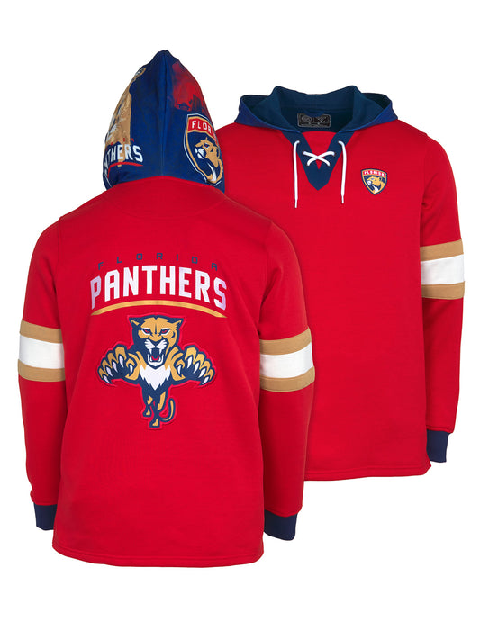 Florida Panthers Lace-Up Hoodie - Hand drawn custom hood designs with all the team colors and craftmanship to replicate the gameday jersey of this NHL hoodie