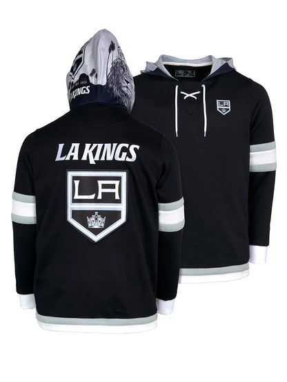 Los Angeles Kings Lace-Up Hoodie - Hand drawn custom hood designs with all the team colors and craftmanship to replicate the gameday jersey of this NHL hoodie