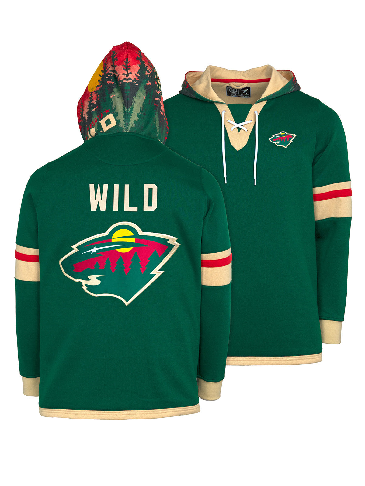 Minnesota Wild Lace-Up Hoodie - Hand drawn custom hood designs with all the team colors and craftmanship to replicate the gameday jersey of this NHL hoodie