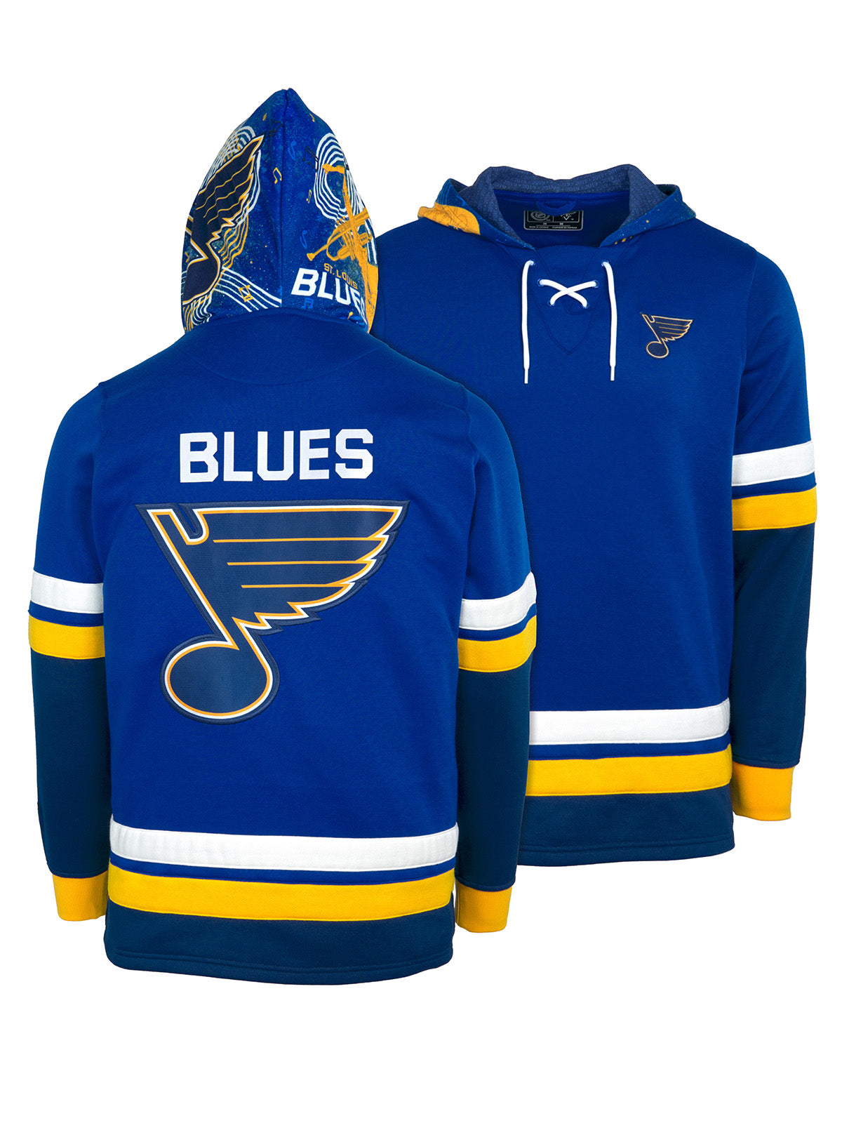 St. Louis Blues Lace-Up Hoodie - Hand drawn custom hood designs with all the team colors and craftmanship to replicate the gameday jersey of this NHL hoodie