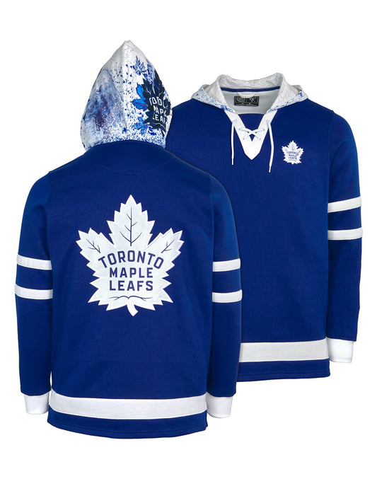 Toronto Maple Leafs Lace-Up Hoodie - Hand drawn custom hood designs with all the team colors and craftmanship to replicate the gameday jersey of this NHL hoodie