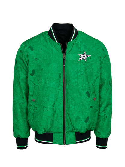 Dallas Stars Bomber - Reversible bomber jacket featuring the iconic Dallas Stars logo with ribbed cuffs, collar and hem in the team colors