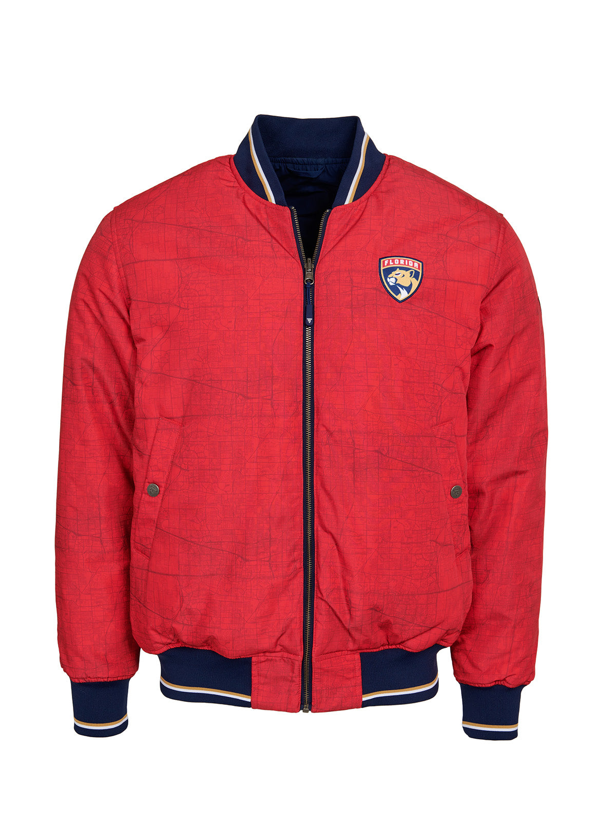 Florida Panthers Bomber - Reversible bomber jacket featuring the iconic Florida Panthers logo with ribbed cuffs, collar and hem in the team colors