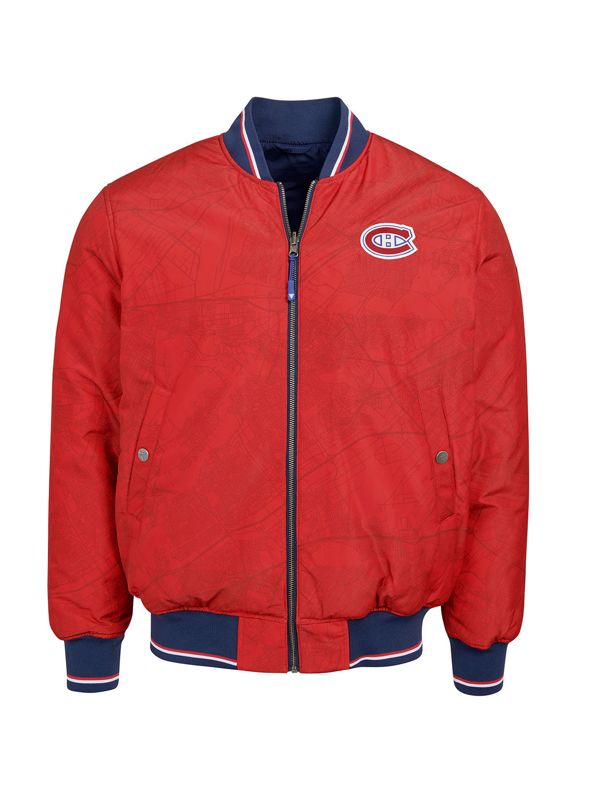 Montreal Canadiens Bomber - Reversible bomber jacket featuring the iconic Montreal Canadiens logo with ribbed cuffs, collar and hem in the team colors