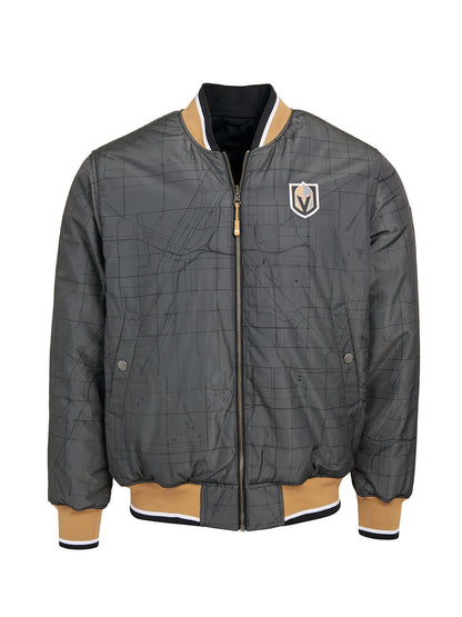 Vegas Golden Knights Bomber - Reversible bomber jacket featuring the iconic Vegas Golden Knights logo with ribbed cuffs, collar and hem in the team colors